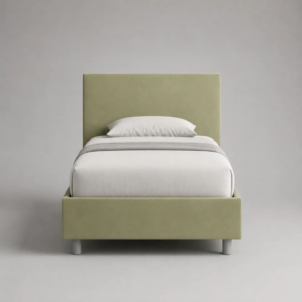 Letto singolo imbottito in poliestere effetto velluto verde salvia, 100 x 210 x 120 cm, per materasso 90 x 200 cm