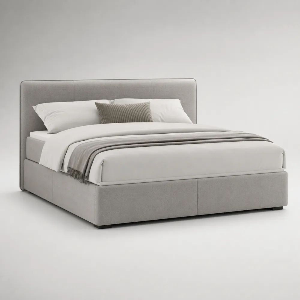 Letto matrimoniale imbottito grigio chiaro per materasso 160 x 200 cm, dimensioni 175 x 215 x 110 cm