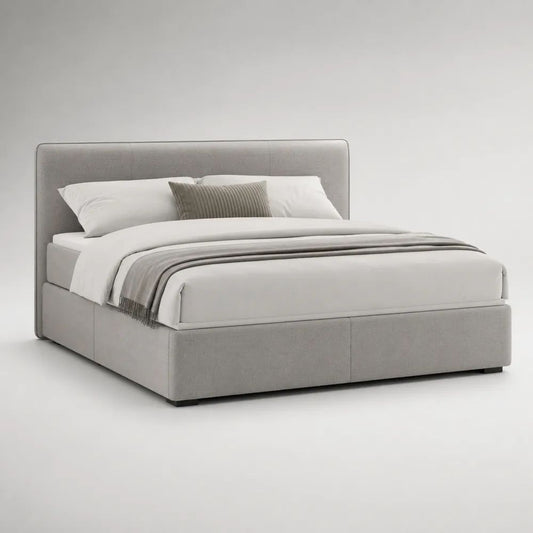 Letto matrimoniale imbottito grigio chiaro per materasso 160 x 200 cm, dimensioni 175 x 215 x 110 cm