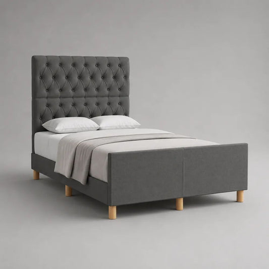 Letto matrimoniale imbottito grigio scuro 168 x 215 x 142 cm, per materasso 160 x 200 cm, con testiera alta capitonné e rete a doghe