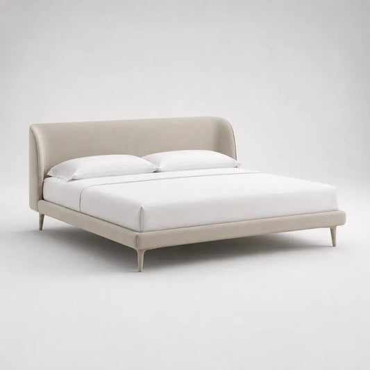 Letto matrimoniale imbottito beige per materasso 160 x 200 cm con testiera curva, rete a doghe e gambe in metallo