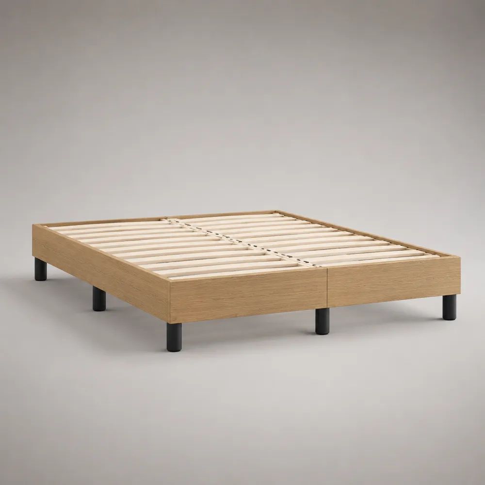 Struttura letto matrimoniale 160 x 200 cm in pannelli impiallacciati rovere con rete a doghe e gambe nere