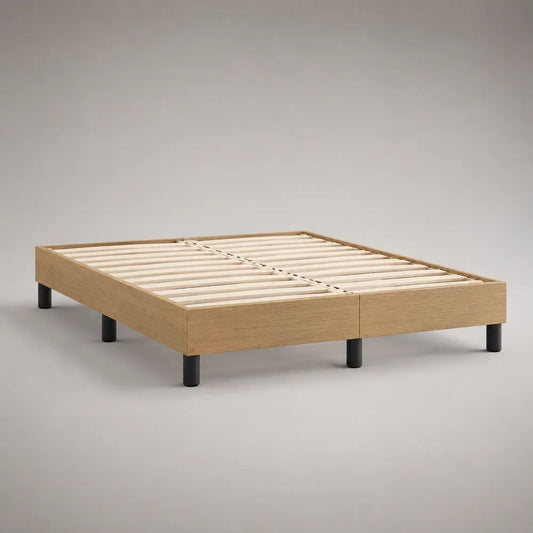 Struttura letto matrimoniale 160 x 200 cm in pannelli impiallacciati rovere con rete a doghe e gambe nere