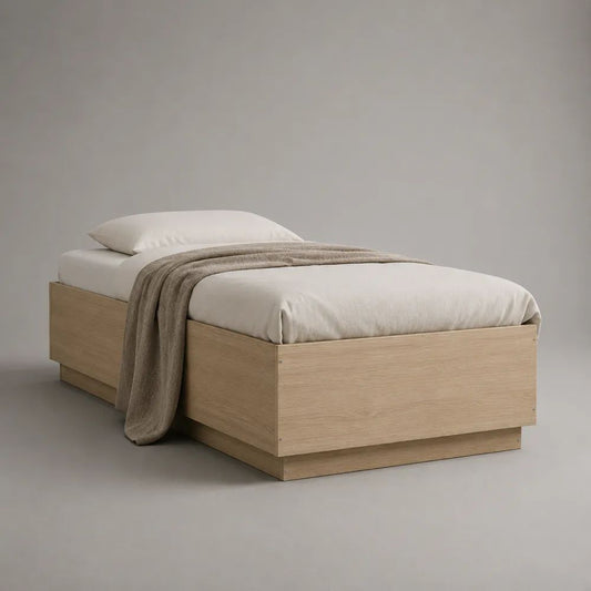 Letto singolo 90 x 200 cm con struttura rettangolare in pannello impiallacciato rovere naturale