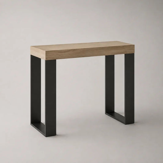 Consolle rettangolare in legno e metallo, rovere naturale e nero, 100 x 30 x 80 cm