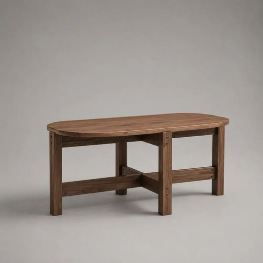 Tavolino da salotto rettangolare in legno massello marrone noce, 100 x 55 x 50 cm