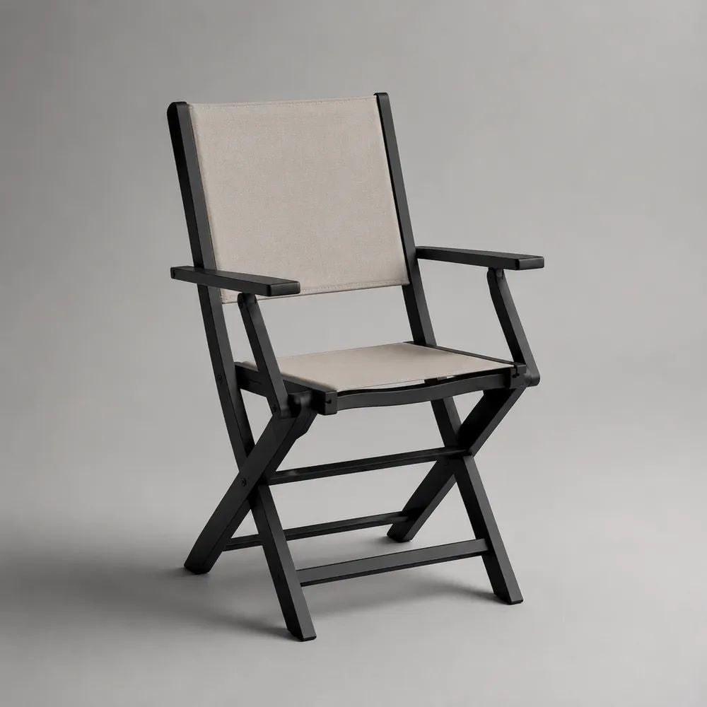 Sedia da giardino pieghevole con braccioli in alluminio e textilene, nero e beige, 58 x 62 x 88 cm