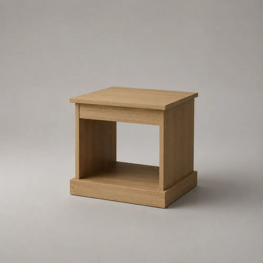Tavolino rettangolare in MDF impiallacciato rovere naturale con ripiano, 50 x 45 x 55 cm