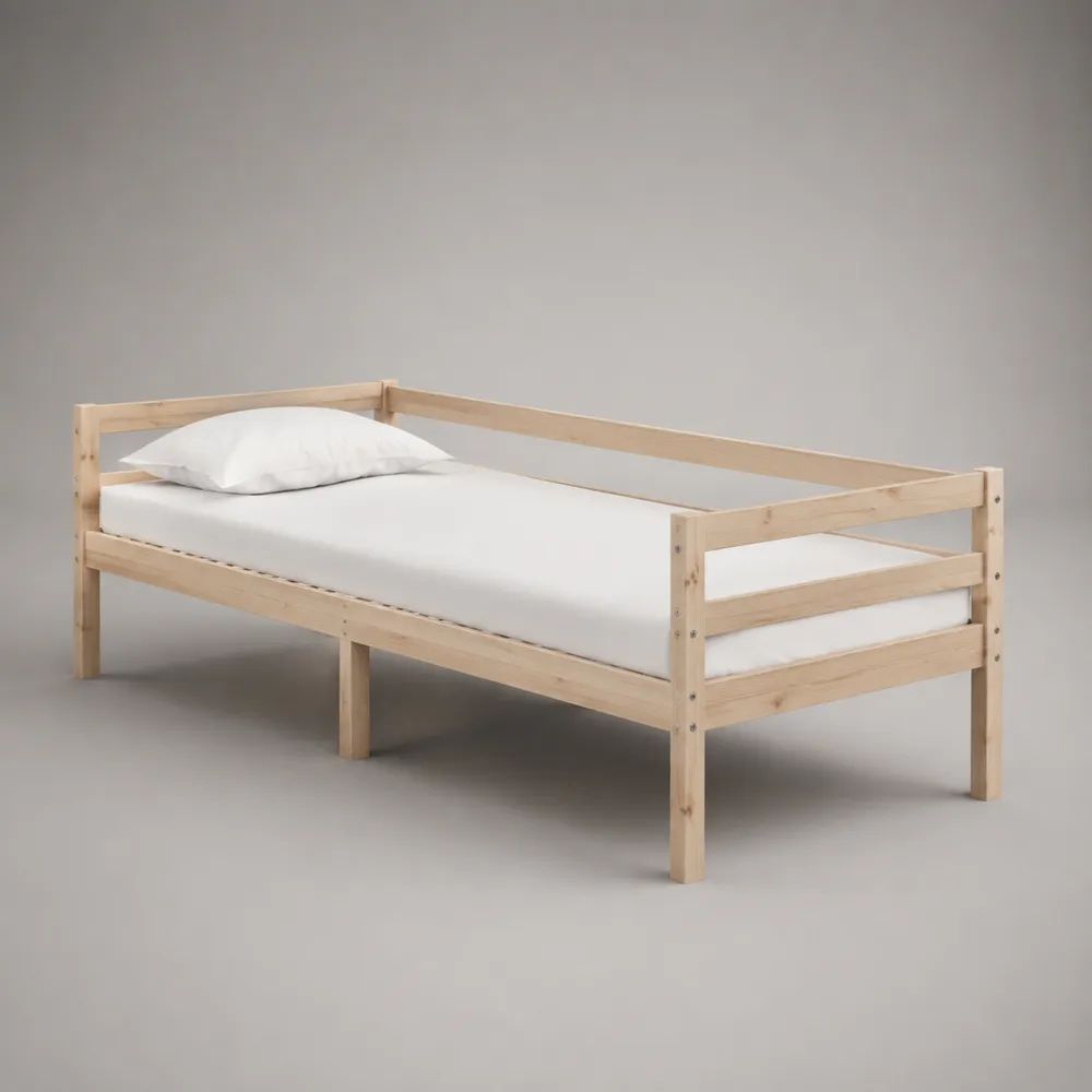 Letto singolo in pino massello naturale con sponde protettive e rete a doghe, 90 × 200 cm