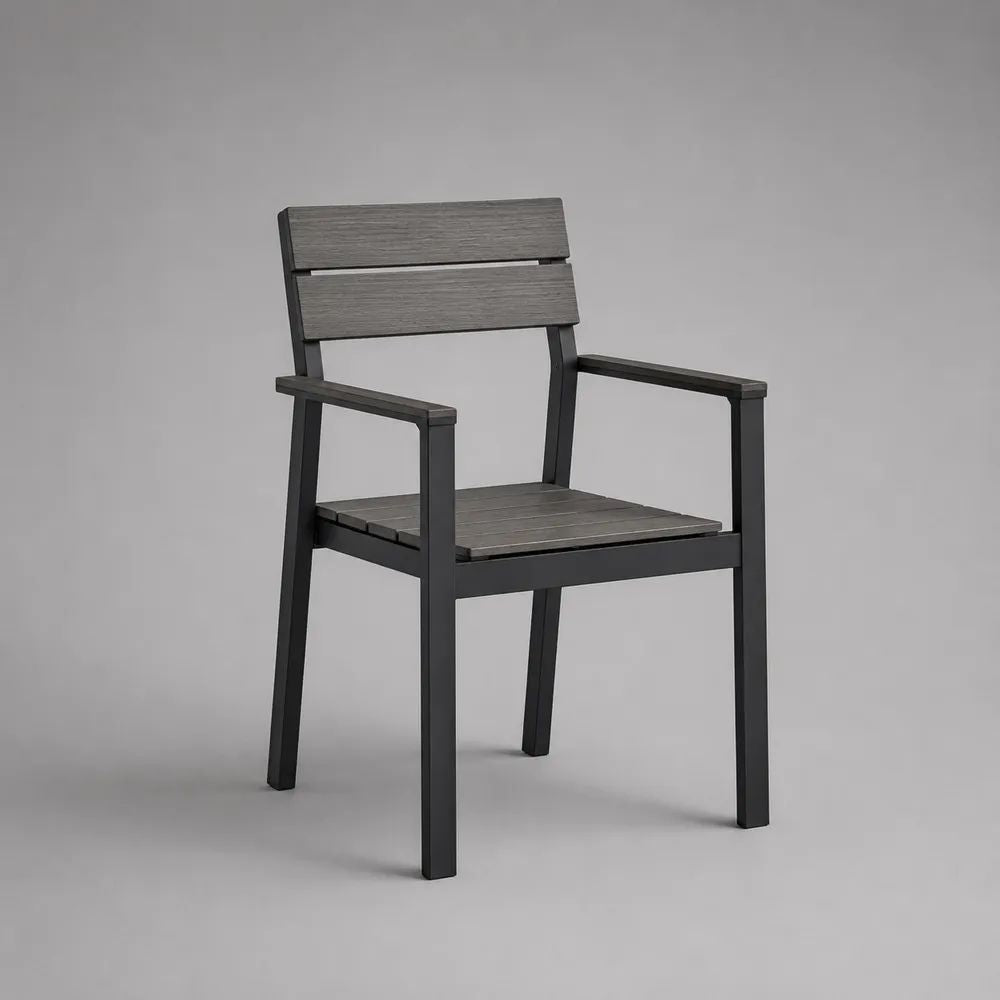 Sedia da giardino con braccioli in alluminio e WPC antracite e grigio scuro, 56 x 60 x 88 cm