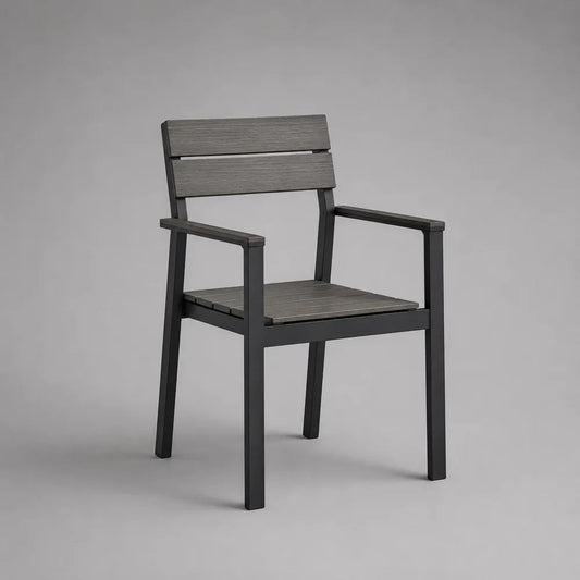Sedia da giardino con braccioli in alluminio e WPC antracite e grigio scuro, 56 x 60 x 88 cm